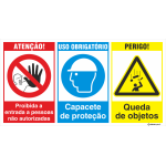 Proibida a entrada + Uso obrigatório de capacete + Perigo de queda de objetos 38307