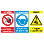 Proibida a entrada + Uso obrigatório de capacete + Cargas suspensas 38310