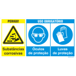 Substâncias corrosivas + Uso obrigatório de óculos e luvas 38315