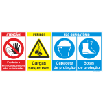 Proibida a entrada a pessoas não autorizadas + Cargas suspensas + Capacete + Botas 38401