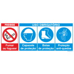 Proibido fumar ou foguear + Uso obrigatório de capacete, botas e proteção anti-quedas 38415