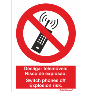Desligar telemóveis Risco de explosão bilingue 21457