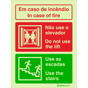 Em caso de incêndio - Não use o elevador - Use as escadas - Bilingue 24397