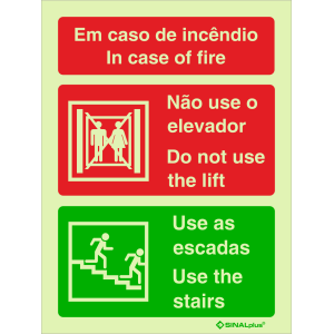 Em caso de incêndio - Não use o elevador - Use as escadas - Bilingue 24398