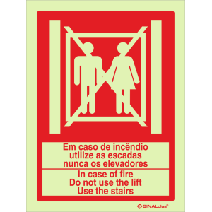 Em caso de incêndio - Utilize as escadas - Nunca os elevadores - Bilingue 24399