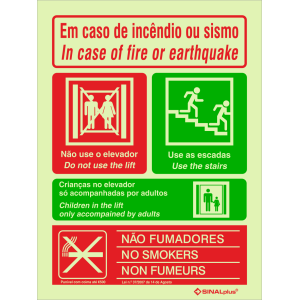 Em caso de incêndio ou sismo não use o elevador - use as escadas - crianças só acompanhadas - não fumadores - Bilingue 24460