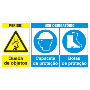 Perigo de queda de objetos + Uso obrigatório de capacete e botas 38302