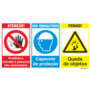 Proibida a entrada + Uso obrigatório de capacete + Perigo de queda de objetos 38307