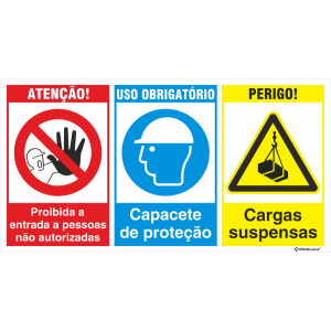 Proibida a entrada + Uso obrigatório de capacete + Cargas suspensas 38310