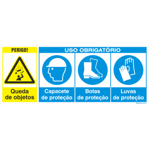 Perigo de queda de objetos + Uso obrigatório de Capacete + Botas + Luvas 38404
